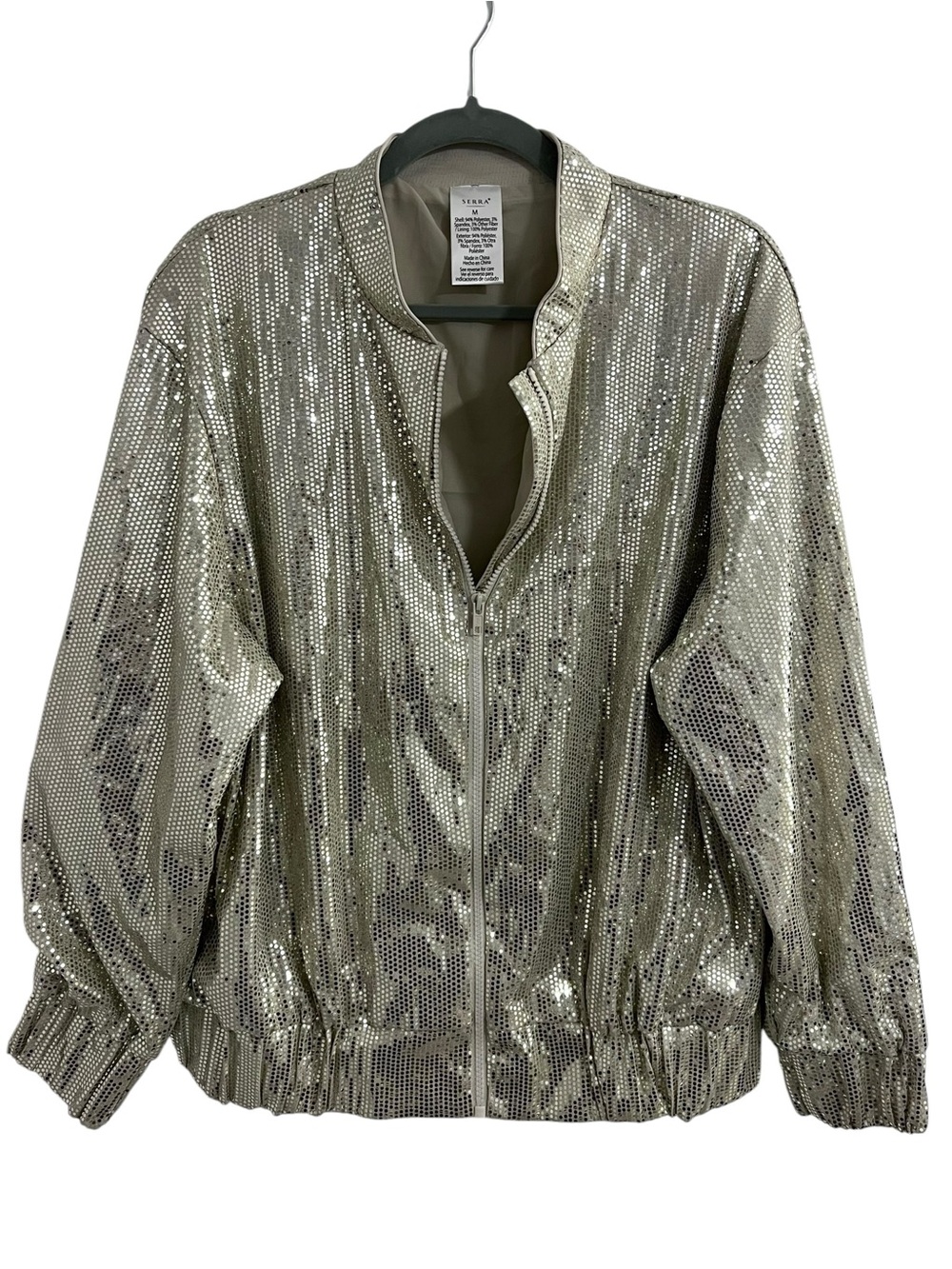 Serra Silver Sequin Bomber Jacket